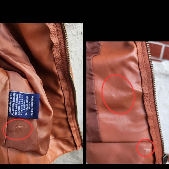 Large women LANE CRAWFORD faux leather zip shirred long sleeve jacket FLAWS - Picture 16 of 16